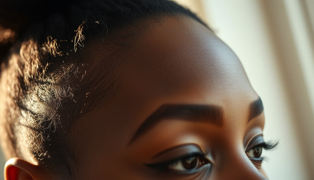 Close-up of a Black woman's natural hairline showing thinning edges at the temples