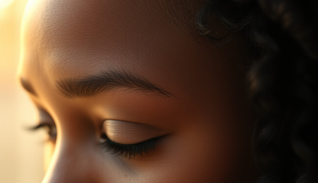 Black woman's temple hairline showing fine regrowth along thinning edges in natural light