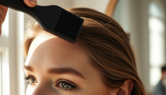 Woman gently applying edge control to thinning hairline with a soft brush