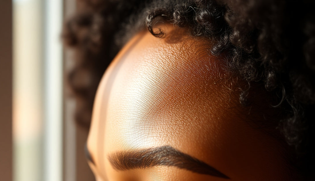 Close-up of a Black woman's hairline showing new baby hair growth along the edges