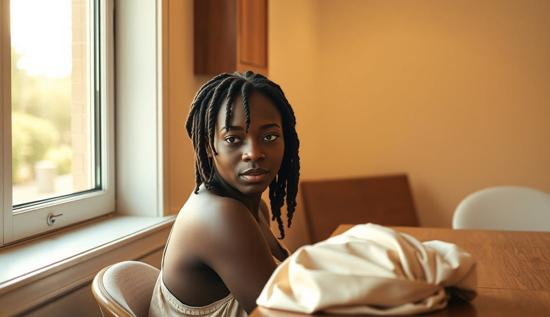 Black woman with flat twist protective style showing healthy natural hairline edges