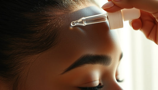 Woman applying scalp serum to thinning hairline edges in morning light