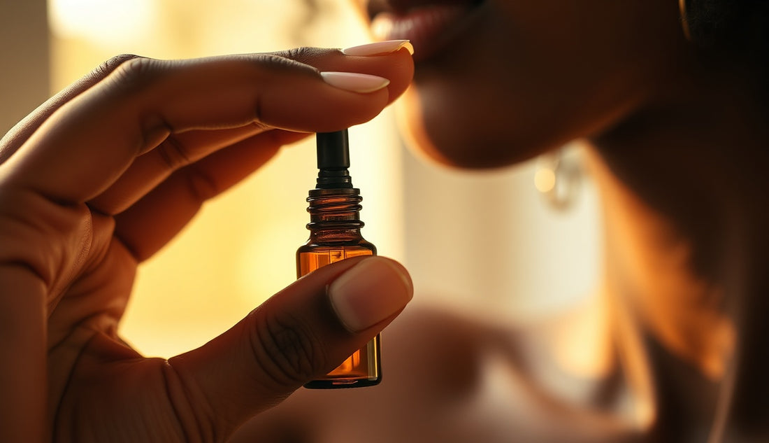 Black woman massaging edge growth oil into her natural hairline