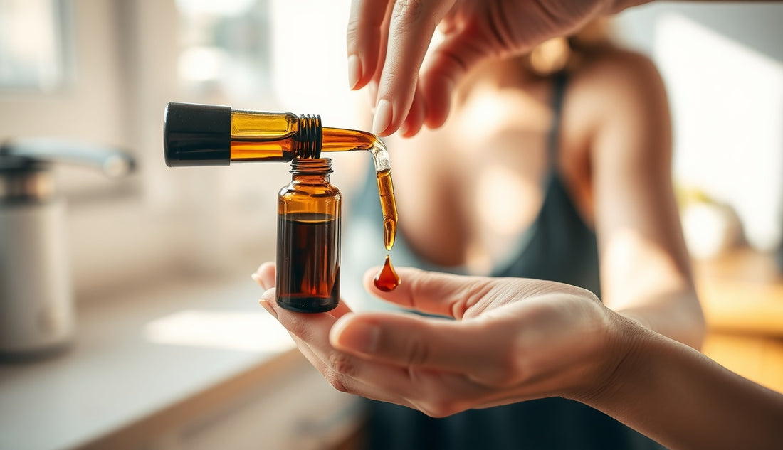 Hands applying natural growth oil to fingertips before edge massage