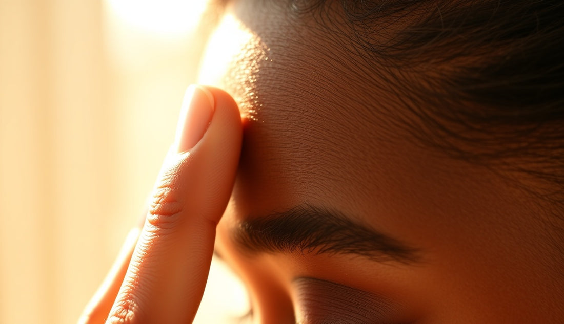 Black woman examining fine new growth at her hairline near the temple