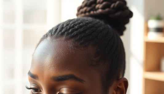 Close view of thinning edges on a Black woman's hairline in soft natural light