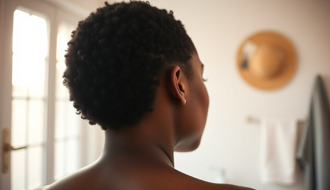 Black woman with short natural hair showing temples and hairline after big chop