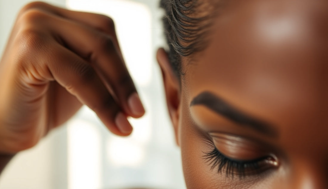 Black woman examining her hairline for signs of edge regrowth and breakage